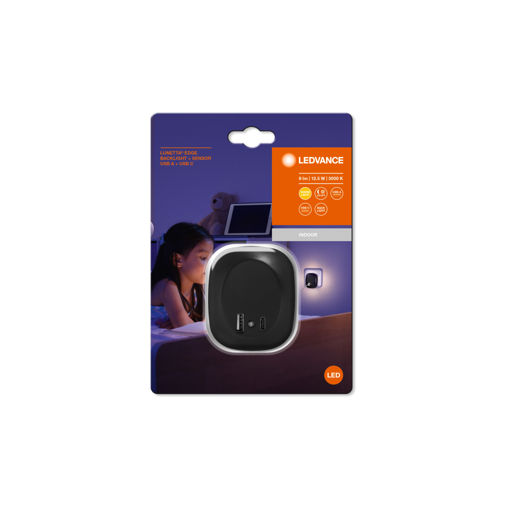 Ledvance Lunetta Edge sensor 3000K , melns gaismeklis