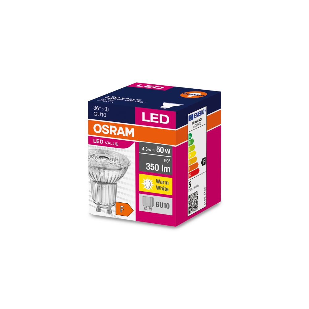 Osram LED Value PAR16 50 36° V 4.3W/827 GU10 reflektorspuldze