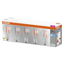 Osram LED BASE Classic A 60 FIL 6.5W/827 E27 5 gab. filament non-dim spuldzes (caurspīdīgas)