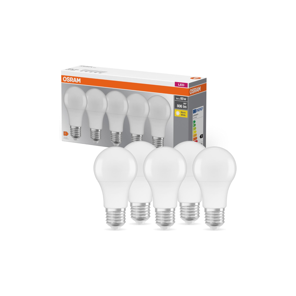 Osram LED BASE Classic A 60 8.5W/827 E27 FR 5 gab. spuldzes (matētas)