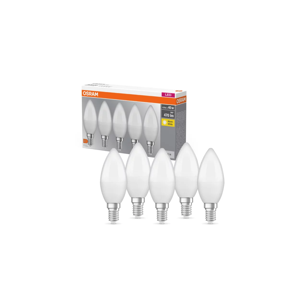 Osram LED BASE Classic B 40 4.9W/827 E14 FR 5 gab. spuldzes (matētas)
