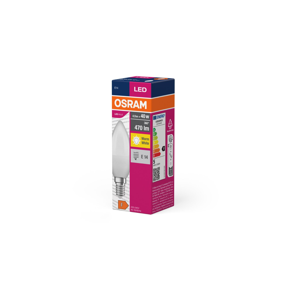 Osram LED Value Classic B 40 4.9W/827 E14 FR spuldze (matēta)