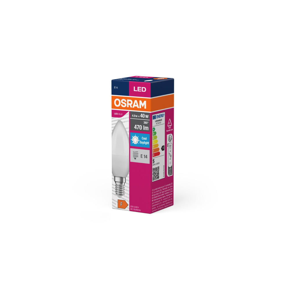 Osram LED Value Classic B 40 4.9W/840 E14 FR spuldze (matēta)