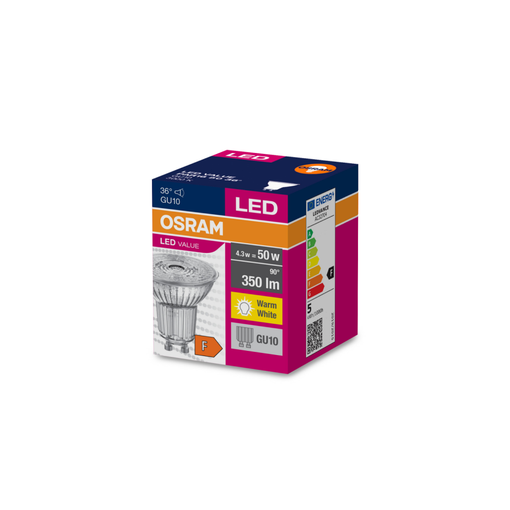 Osram LED Value PAR16 50 36° V 4.3W/830 GU10 reflektorspuldze