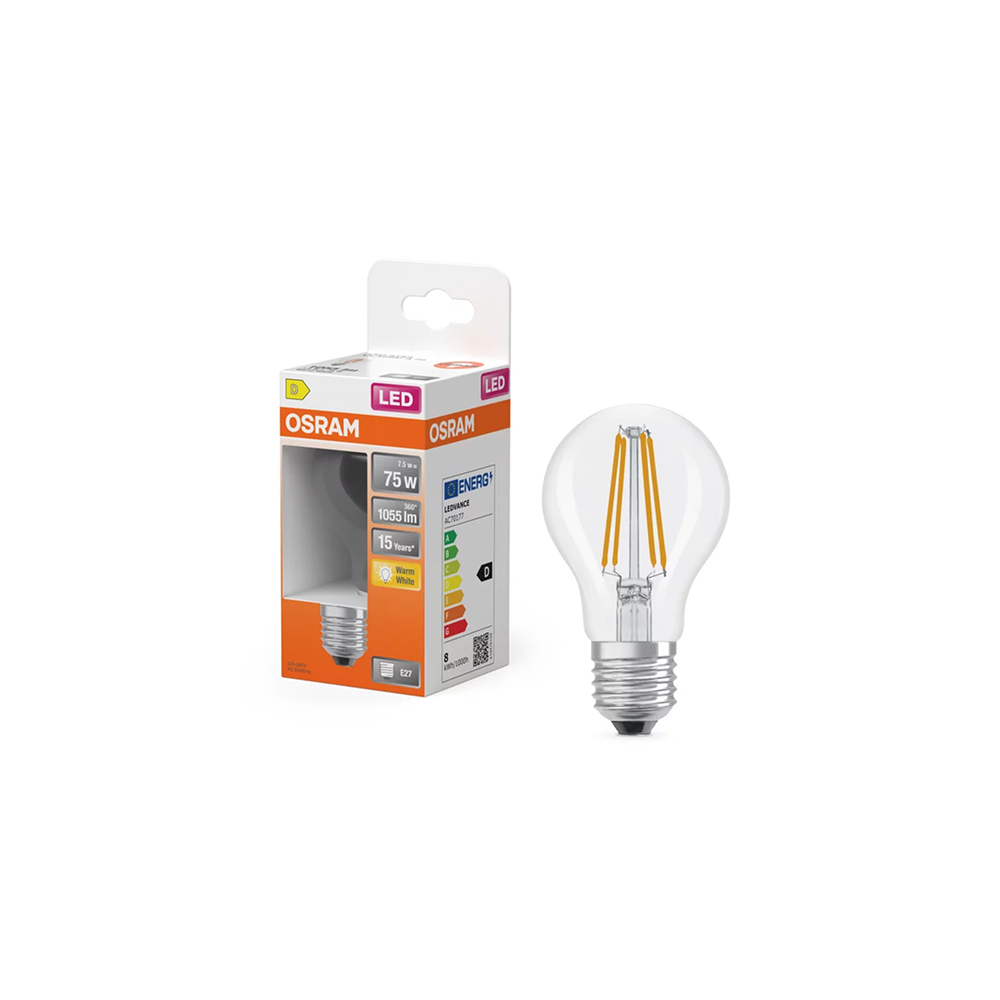 Osram LED STAR Classic A 75 FIL 7.5W/827 E27 filament non-dim spuldze (caurspīdīga)