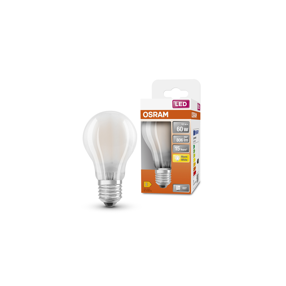 Osram LED STAR Classic A 60 FIL 6.5W/827 E27 FR filament non-dim spuldze (matēta)