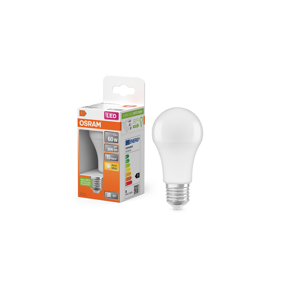 Osram LED STAR Classic A 60 8.5W/827 E27 FR spuldze (matēta)