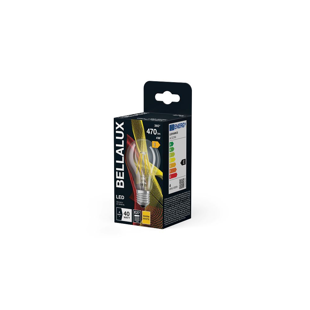BELLALUX LED CL A 40 4W/827 E27 energoefektīva spuldze
