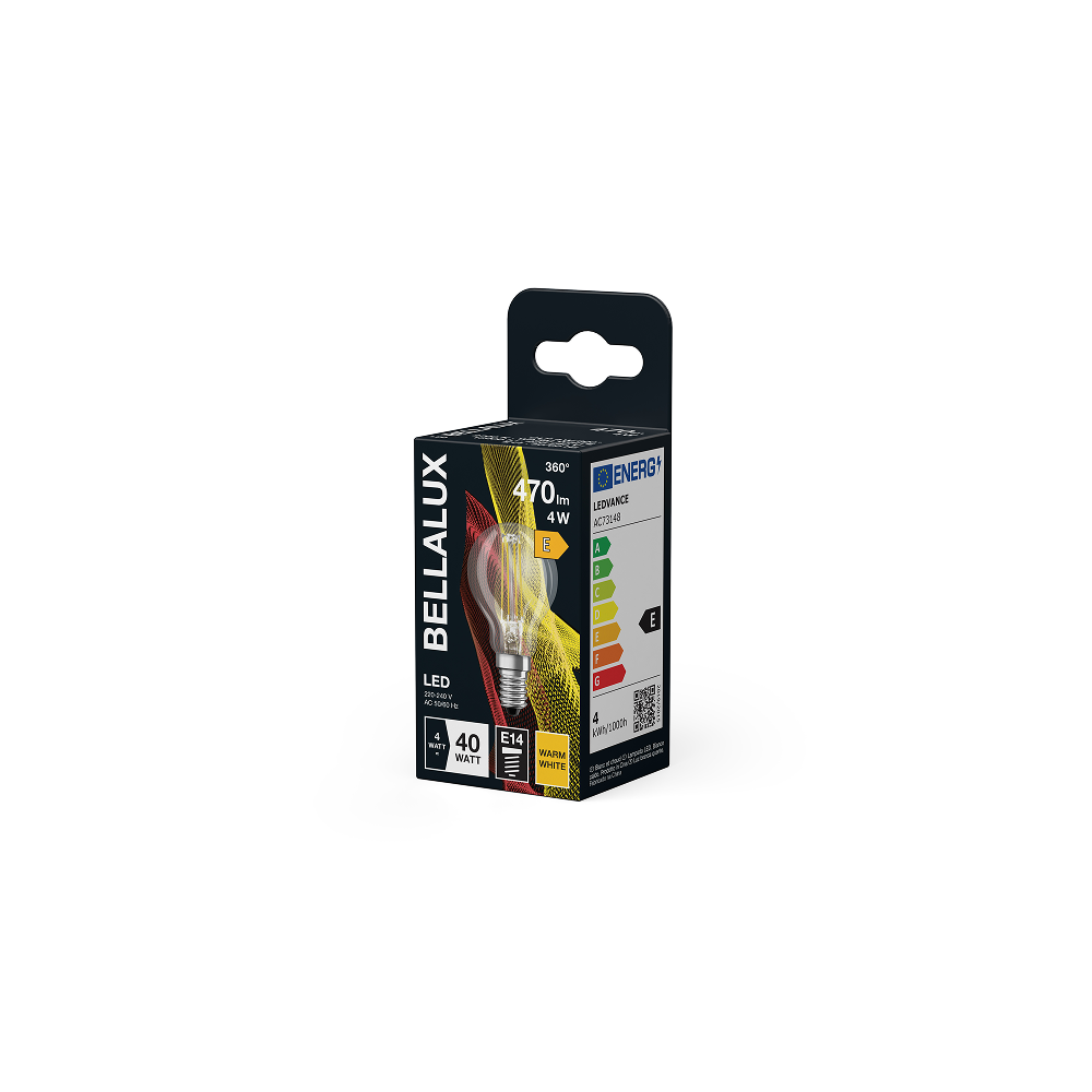 BELLALUX LED CL P 40 4W/827 E14 Filament spuldze (caurspīdīga)