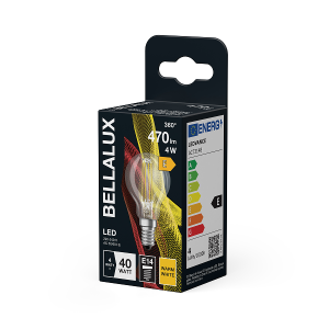 BELLALUX LED CL P 40 4W/827 E14 Filament spuldze (caurspīdīga)