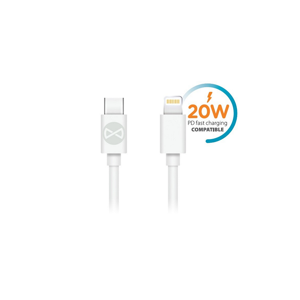 Forever USB-C - 8pin vads 1m 20W balts ātrai uzlādei