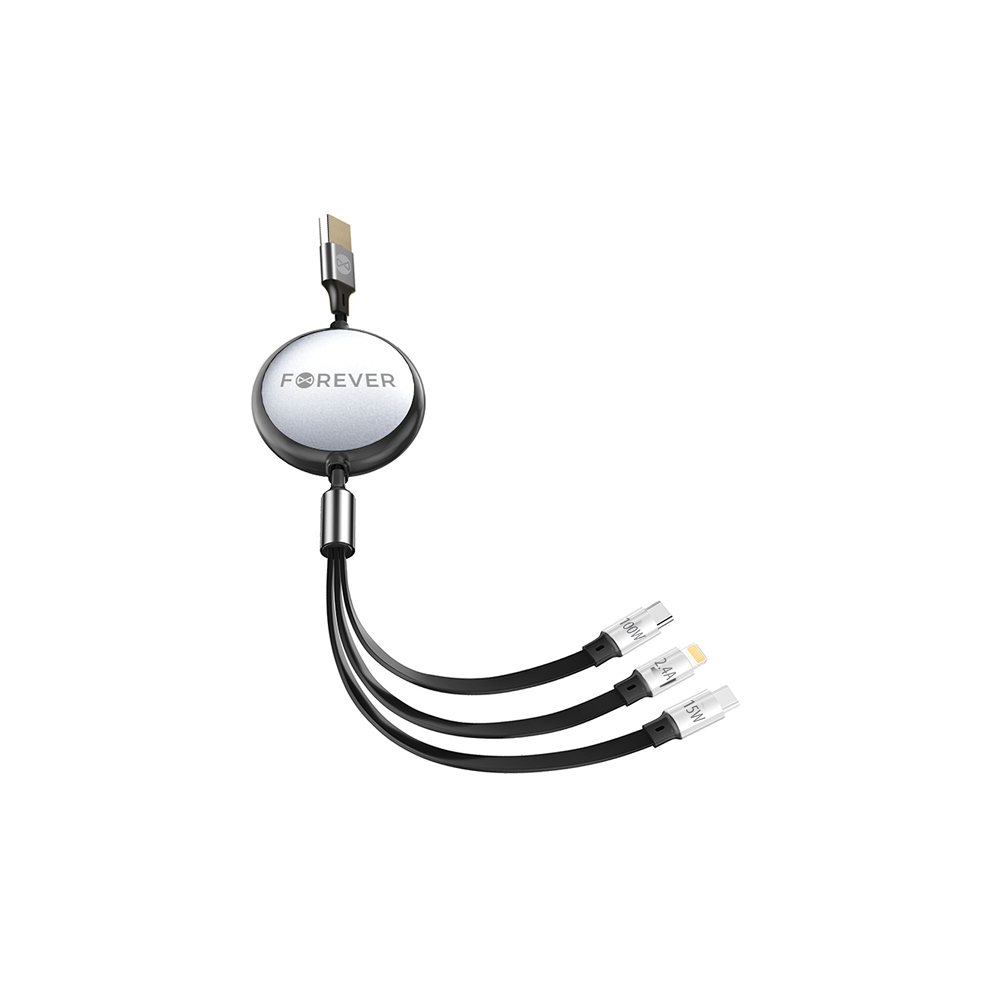 Forever 3in1 vads USB 2xUSB-C 8pin 1.2m ātra uzlāde