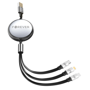 Forever 3in1 vads USB 2xUSB-C 8pin 1.2m ātra uzlāde