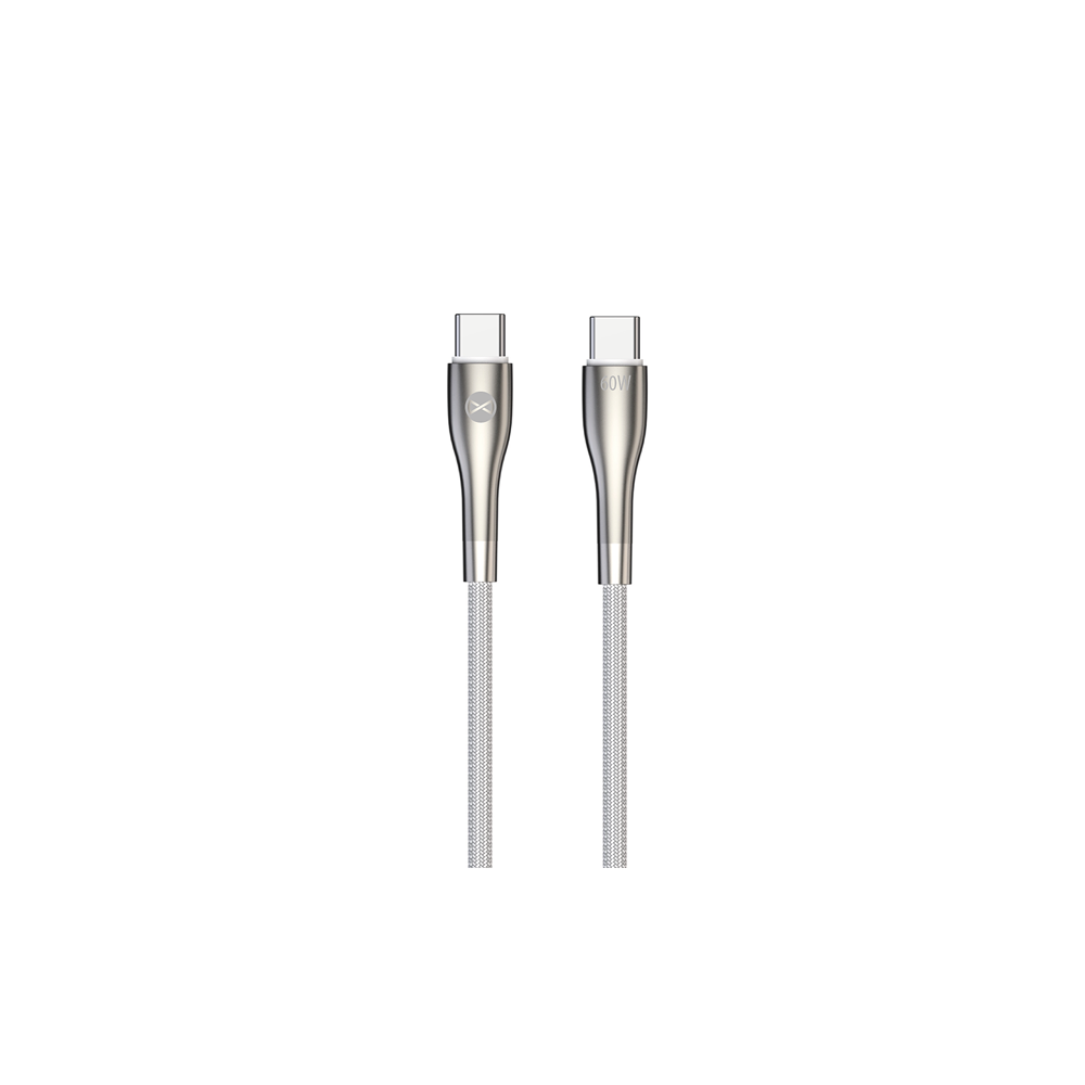 Forever Sleek USB-C vads 1m 60W ātrai uzlādei, balts