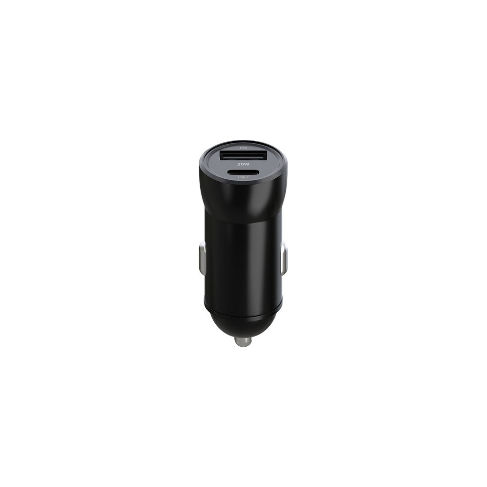 Maxlife MXCC-04 PD QC auto lādētājs, 1xUSB-C + 1xUSB 20W, melns