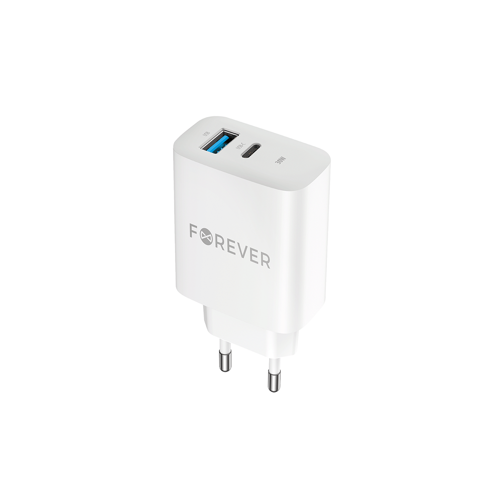 Forever TC-07-30AC PD QC lādētājs 30W ar USB-C un USB