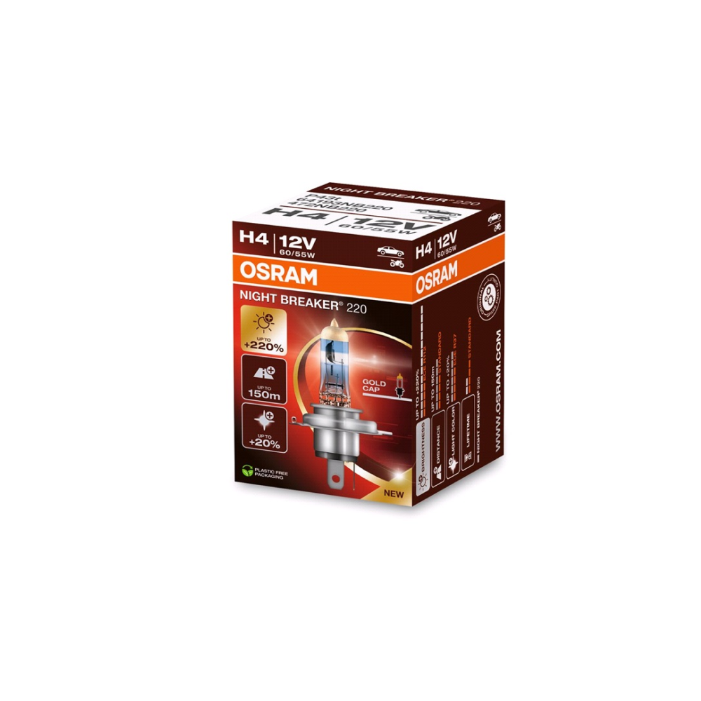 Osram auto Night Braker 220 H4 60/55W 12V +220% B1 bulb