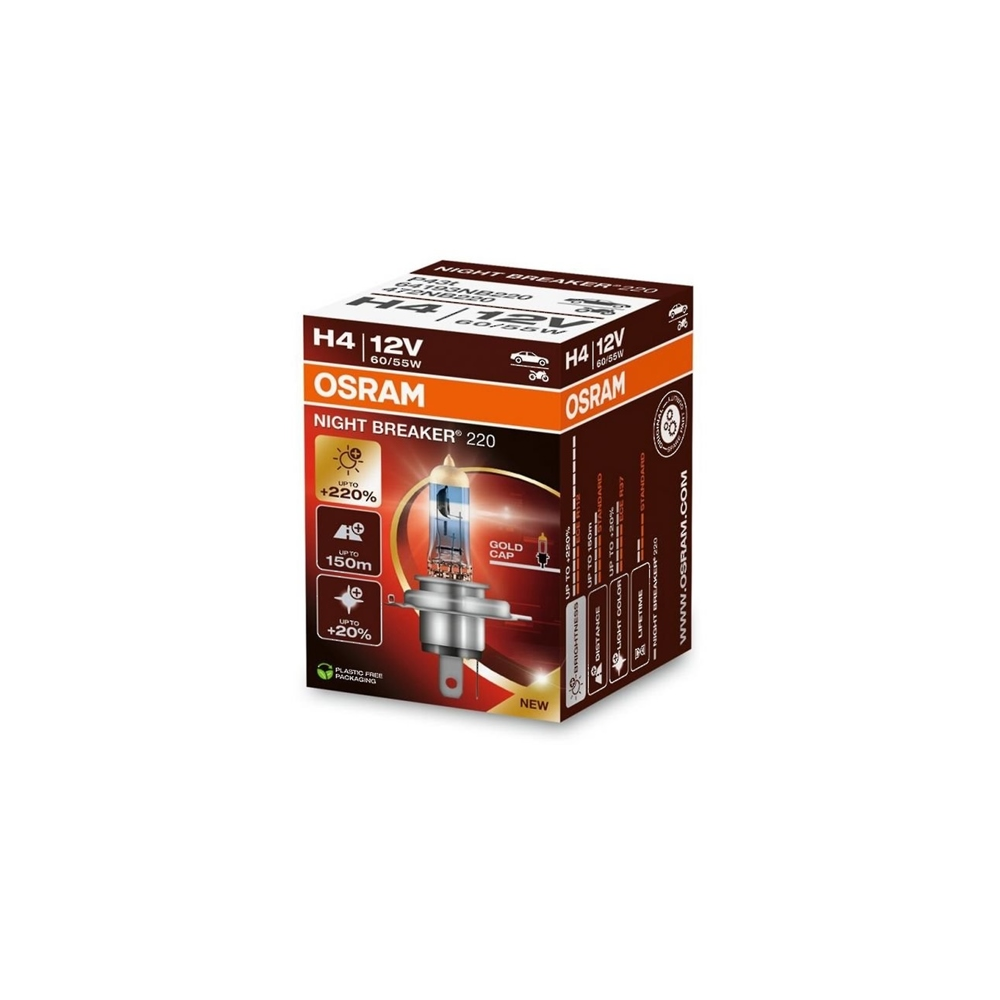 Osram auto Night Braker 220 H4 60/55W 12V +220% B2 bulbs