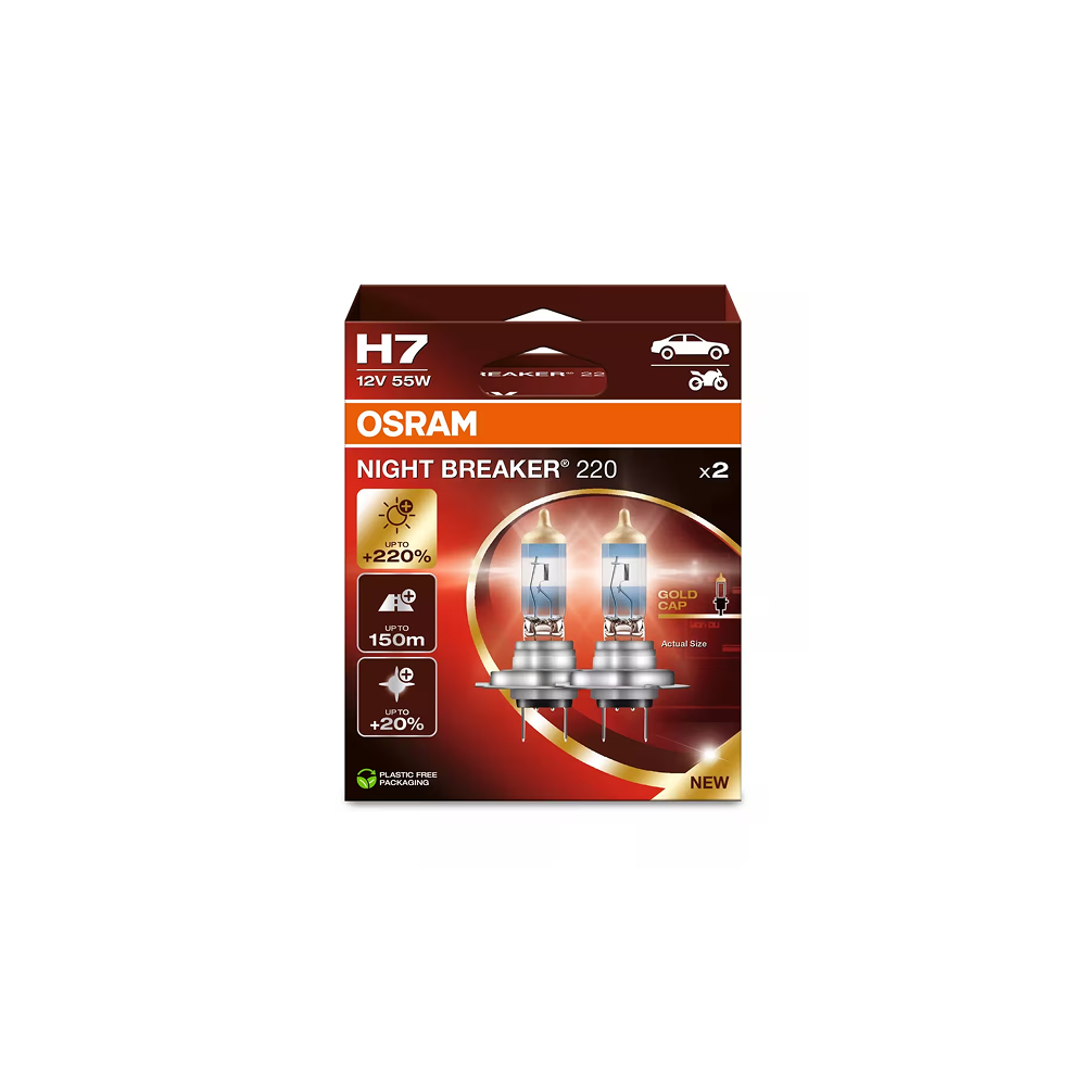 Osram auto Night Braker 220 H7 55W 12V +220% B2 bulbs
