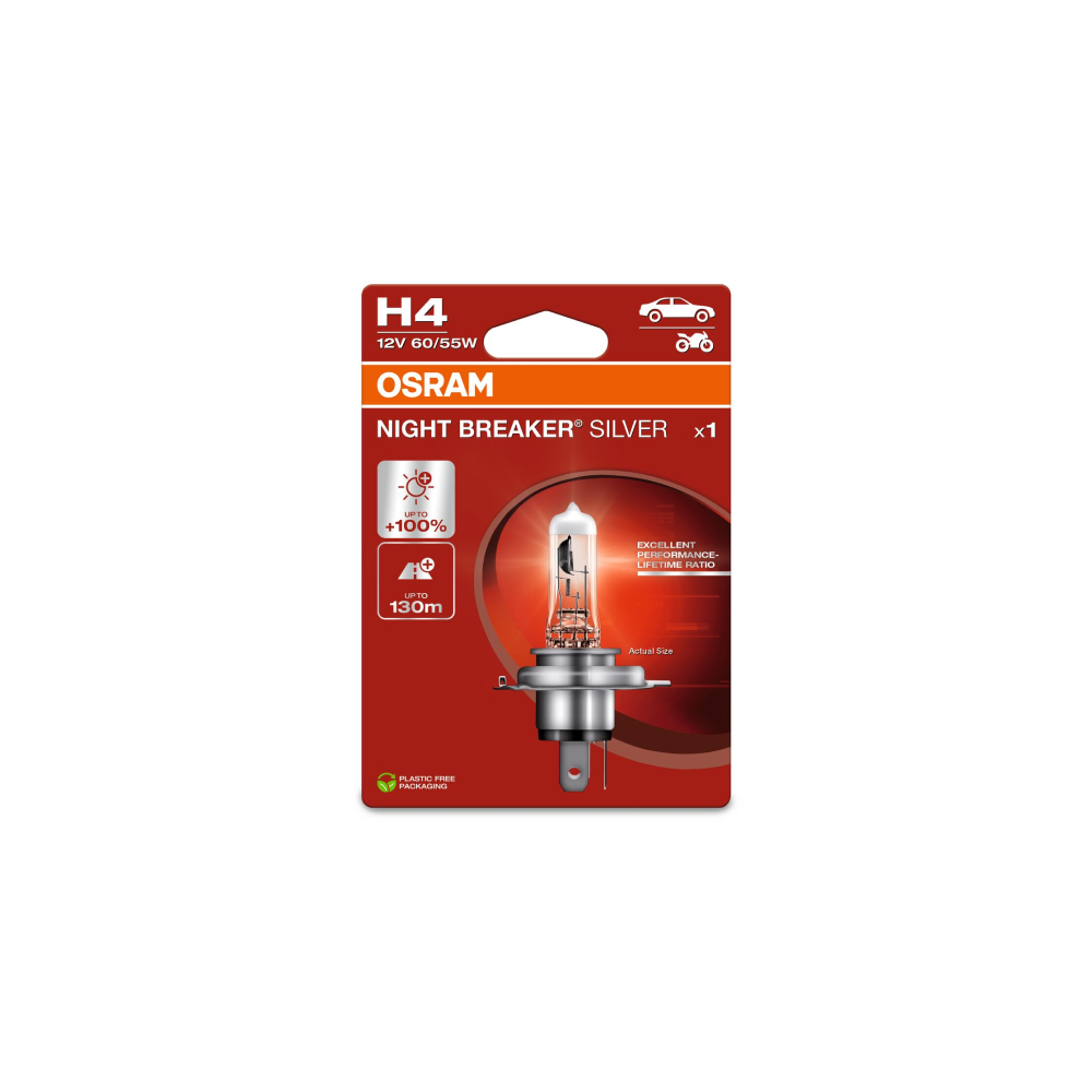 Osram auto Night Braker Silver H4 60/55W 12V +100% B1 bulb
