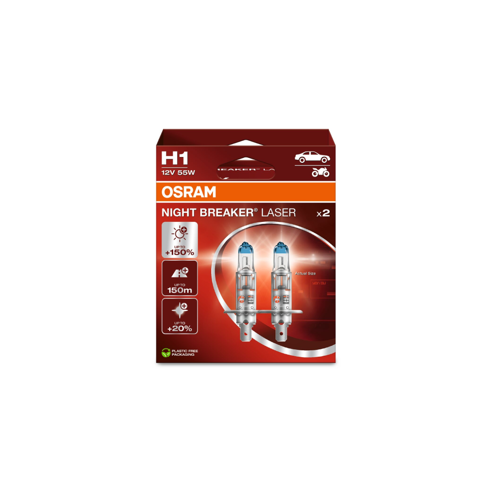 Osram auto Night Breaker Laser H1 55W 12V +150% B2 bulbs