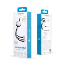 Forever 3in1 vads USB 2xUSB-C 8pin 1.2m ātra uzlāde