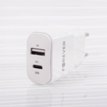 Forever TC-01-20AC PD QC lādētājs 20W ar USB-C un USB, balts