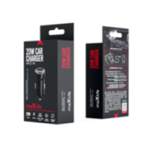 Maxlife MXCC-04 PD QC auto lādētājs, 1xUSB-C + 1xUSB 20W, melns
