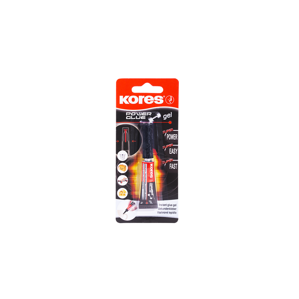 Superlīme KORES Power glue GEL 3g - ātra un izturīga momentlīme