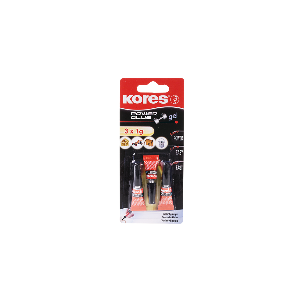 Superlīme momentlīme KORES Power glue GEL 3x1g - ātra un izturīga savienošanai