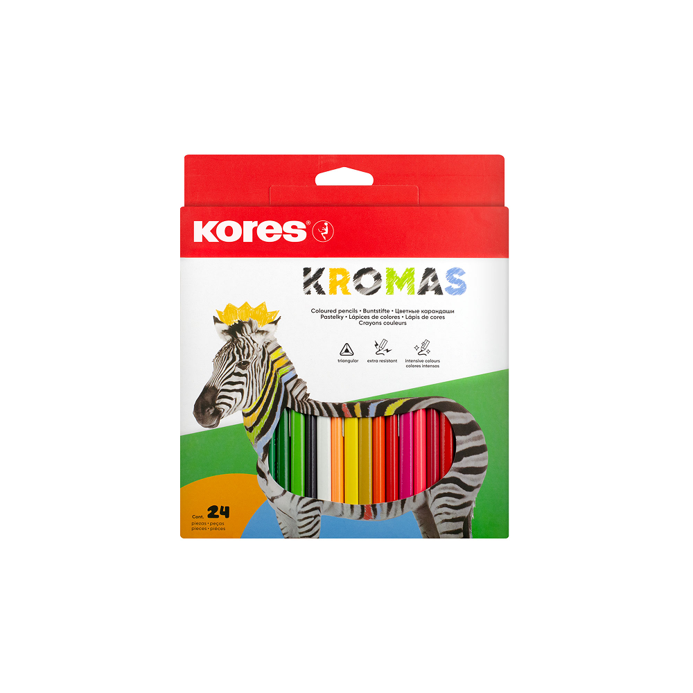 Krāsainie zīmuļi 3mm ar mīkstu serdeni, 24 krāsas – KORES KROMAS