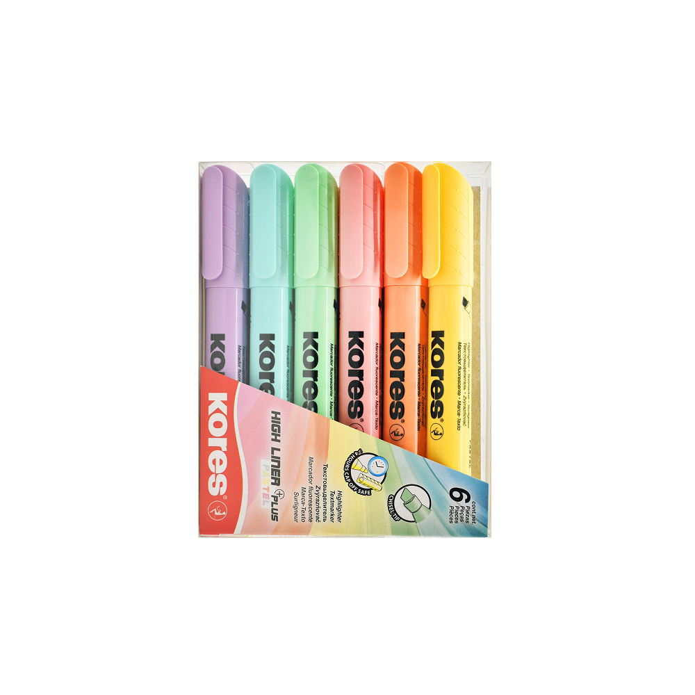 KORES High Liner Plus Assorted Highlighters, 0.5–5 mm, 6 pcs