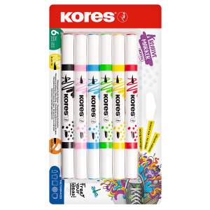 KORES Kreative Dou-Tip Acrylic Markers, 6 pcs, blister pack