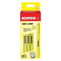 12 pcs. KORES HIGH LINER Fine Highlighters, 0.5–3.5 mm, Yellow
