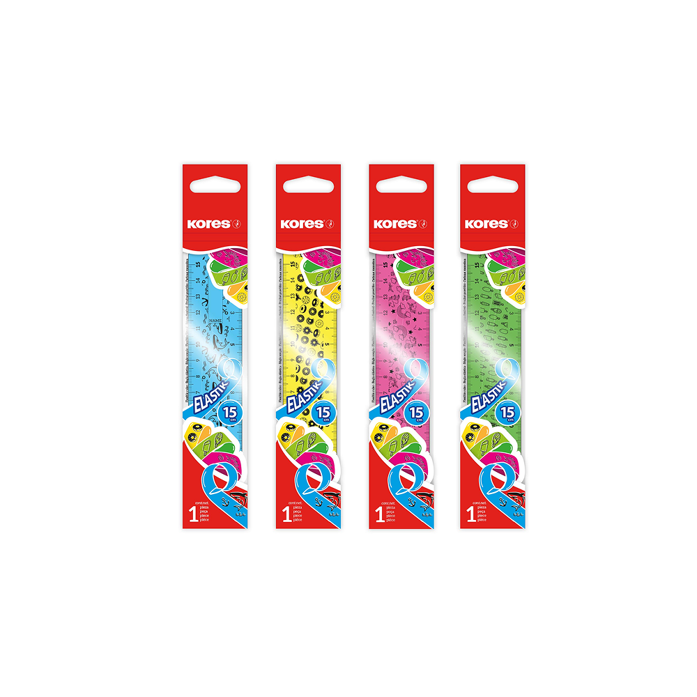 Elastīgs lineāls 15 cm - izturīgs un drošs KORES ELASTIK