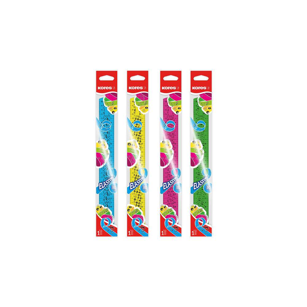 KORES ELASTIK Flexible Ruler, 30 cm, Assorted Colours
