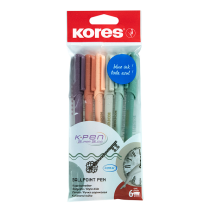 KORES KOR-M Vintage Style 1.0 mm Triangular Ballpoint Pens, Blue Ink, Assorted Rubberized Barrels, 6 pcs