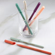KORES KOR-M Vintage Style 1.0 mm Triangular Ballpoint Pens, Blue Ink, Assorted Rubberized Barrels, 6 pcs