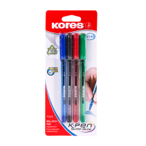 KORES K1-M 1.0 mm Triangular Ballpoint Pens (Blue, Black, Red & Green Ink), 4 pcs