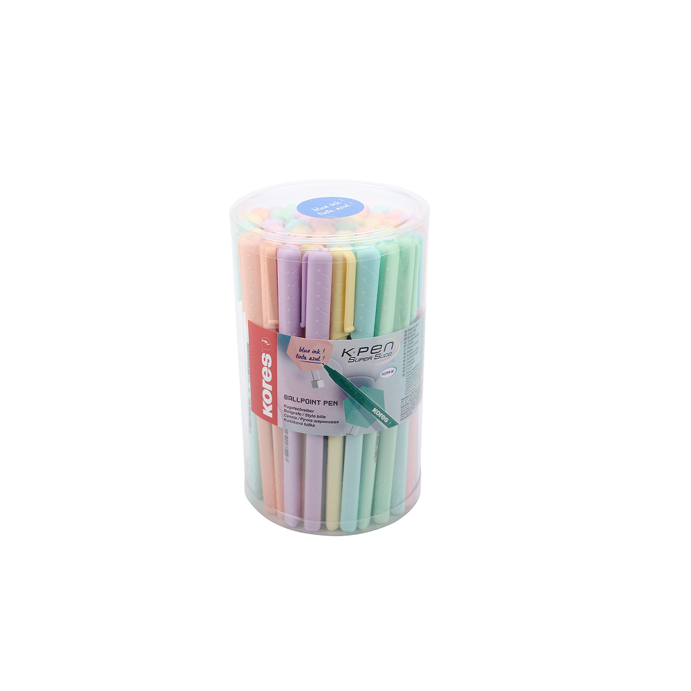 50 pcs. KORES KOR-M Pastel 1.0 mm Triangular Ballpoint Pens, Blue Ink, Assorted Pastel Rubberized Barrels