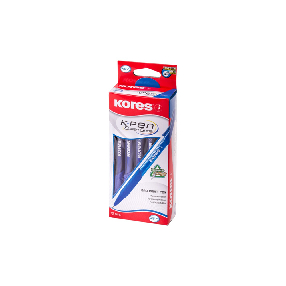 12 pcs. KORES K6-F Softgrip Retractable 0.7 mm Triangular Ballpoint Pens, Blue Ink