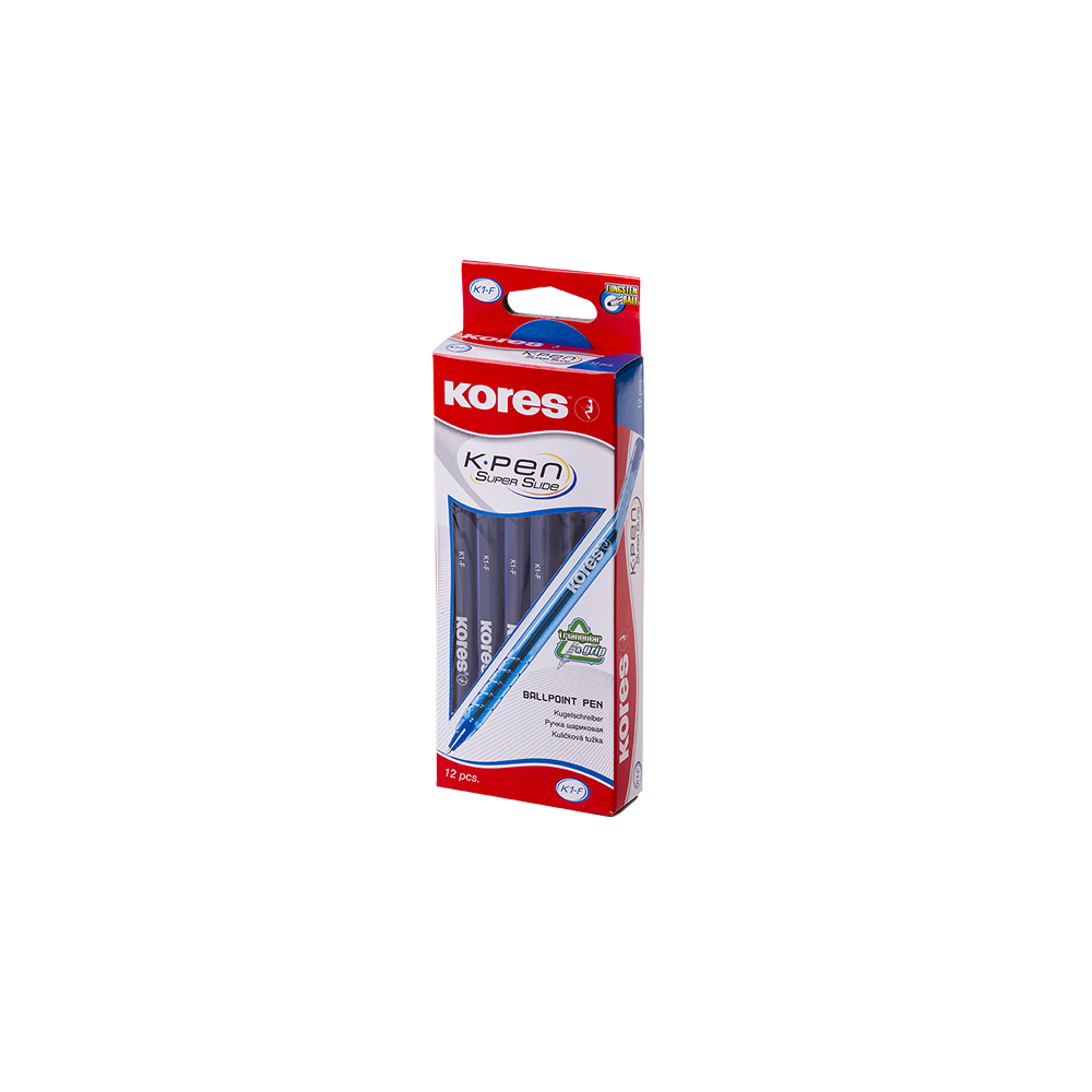 12 pcs. KORES K1-F 0.7 mm Triangular Ballpoint Pens, Blue Ink