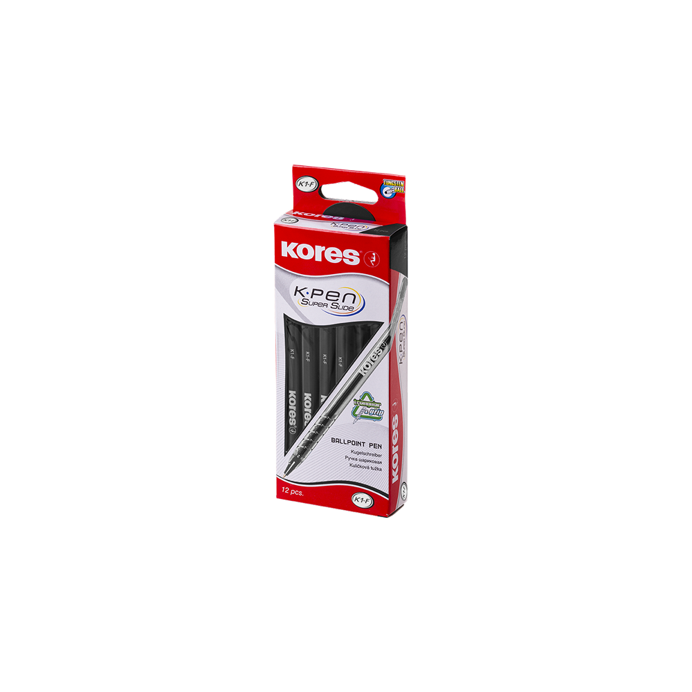 12 pcs. KORES K1-F 0.7 mm Triangular Ballpoint Pens, Black Ink