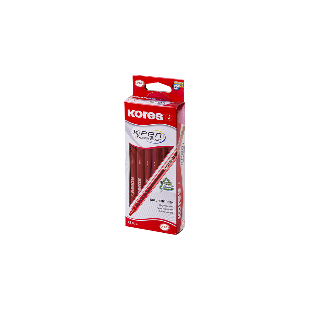 12 pcs. KORES K1-F 0.7 mm Triangular Ballpoint Pens, Red Ink
