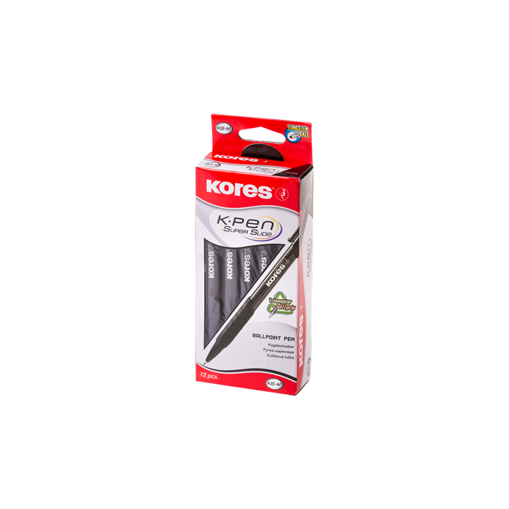 12 pcs. KORES K6-F Softgrip Retractable 0.7 mm Triangular Ballpoint Pens, Black Ink