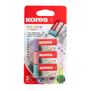 KORES KE-30 Erasers, 40 × 21 × 10 mm, 3 pcs