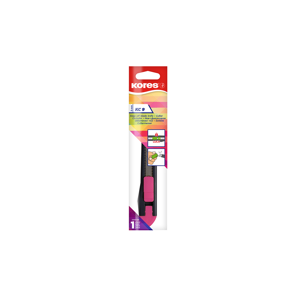 KORES KC9 9 mm Plastic Utility Cutter with Manual Lock, Neon Colours
