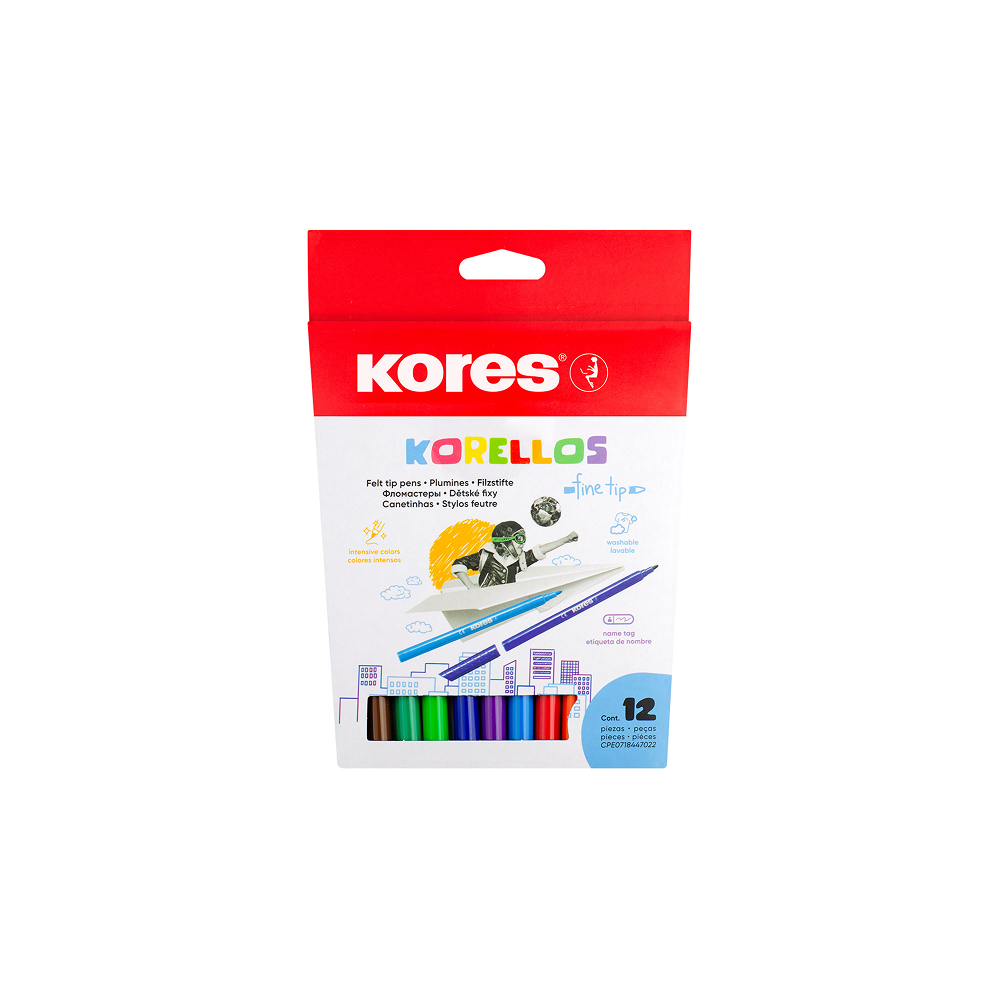 KORES KORELLOS Fine Felt Tip Pens, 1 mm, 12 pcs