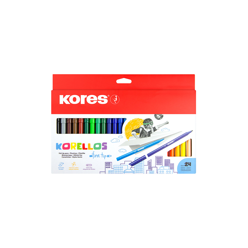KORES KORELLOS Fine Felt Tip Pens, 1 mm, 24 pcs