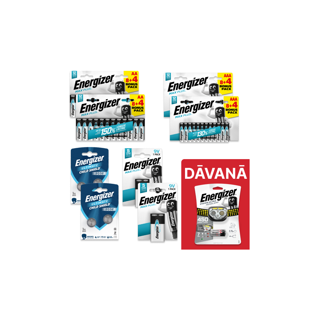Ģimenes bateriju komplekts + DĀVANĀ LUKTURIS